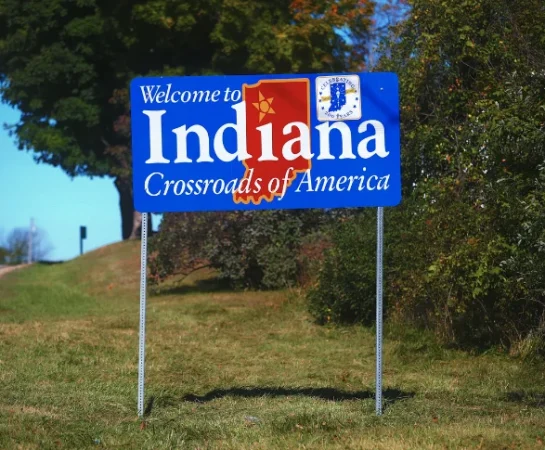 Welcome to Indiana road sign