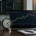 Forex trading desk with clocks for London and New York sessions